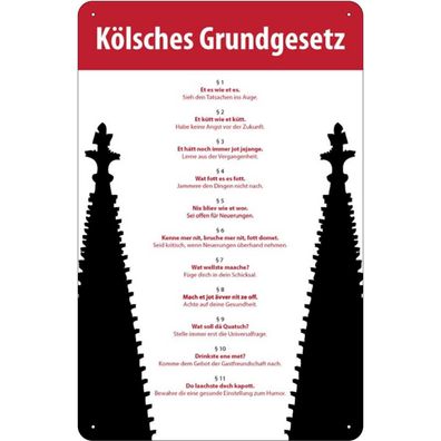 vianmo Blechschild 18x12 cm gewölbt Deutschland Kölsches Grundgesetz