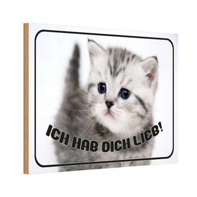 Holzschild 18x12 cm - Katze ich hab dich lieb Geschenk