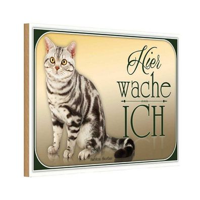 Holzschild 20x30 cm - Katze American Shorthair hier wache