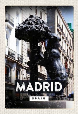 Blechschild 20x30 cm - Madrid Spain Statue des Bären