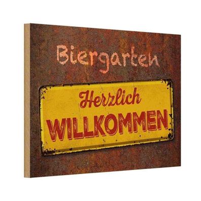 Holzschild 20x30 cm - Biergarten herzlich willkommen