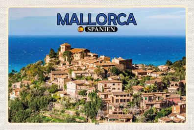 Holzschild 20x30 cm - Mallorca Spanien Deià Meer Kleinstadt