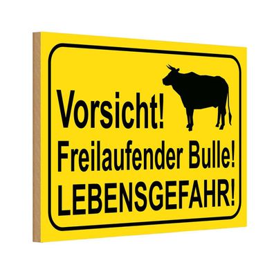 vianmo Holzschild 18x12 cm Warnung Vorsicht freilaufender Bulle