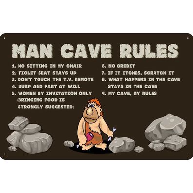 vianmo Blechschild 20x30 cm gewölbt Männer Frauen man cave rules Männer Regeln