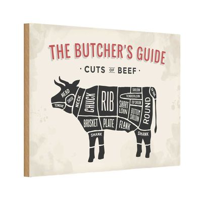 Holzschild 20x30 cm - Kuh Beef cuts Fleisch Metzgerei