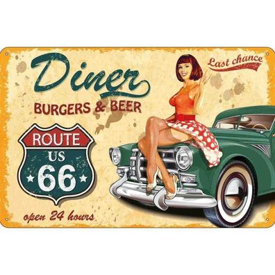 Blechschild 20x30 cm - Pinup diner burgers beer