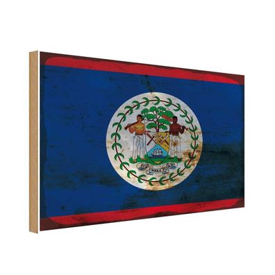 vianmo Holzschild Holzbild 18x12 cm Belize Fahne Flagge
