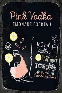 Holzschild 20x30 cm - Pink Vodka Cocktail Recipe