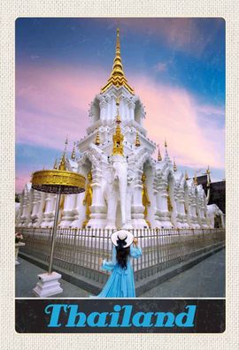 Holzschild 20x30 cm - Thailand Wait Traimit Golden Kloster