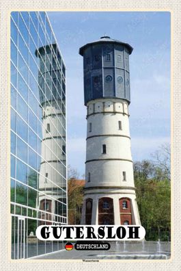 Blechschild Wandschild Metallschild 20x30 cm - Gütersloh Wasserturm