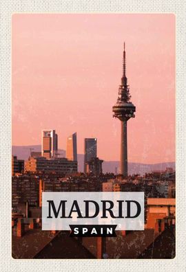 Holzschild 20x30 cm - Madrid Spanien Retro Architektur