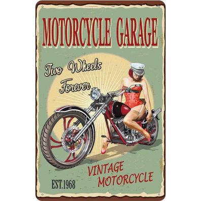 Blechschild 20x30 cm - Pinup Motorcycle Garage Vintage