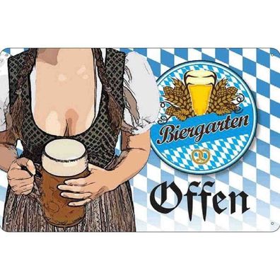 vianmo Blechschild 20x30 cm gewölbt Essen Trinken Biergarten offen Bier Bayern