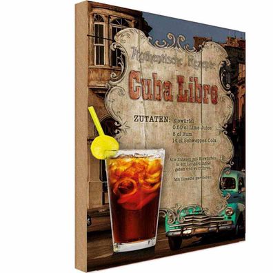 Holzschild 20x30 cm - Rezept Cuba Libre Zutaten Eiswürfel