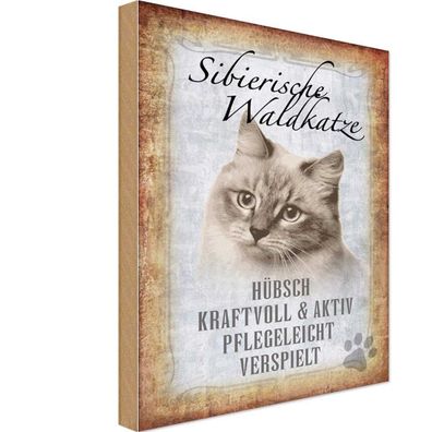 Holzschild 20x30 cm - Sibierische Waldkatze Katze