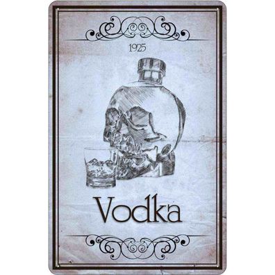 vianmo Blechschild 20x30 cm gewölbt Essen Trinken Alkohol 1925 Vodka Totenkopf
