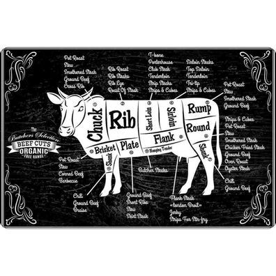 Blechschild 20x30 cm - Kuh Beef cuts Organic Metzgerei