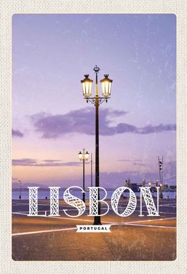 Holzschild 20x30 cm - Lisbon Portugal Sonnenuntergang