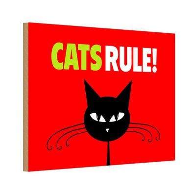 vianmo Holzschild 18x12 cm Tier Cats rule Katze