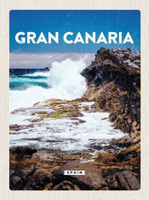 Holzschild 20x30 cm - Gran Canaria Spain Meer Berge