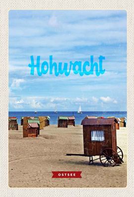 Holzschild 20x30 cm - Hochwacht Ostsee Strandkorb Meer Boote