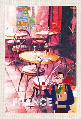 Blechschild 20x30 cm - Frankeich Restaurant Gemälde Stühle