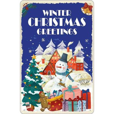 Blechschild 18x12 cm - Christmas winter greetings