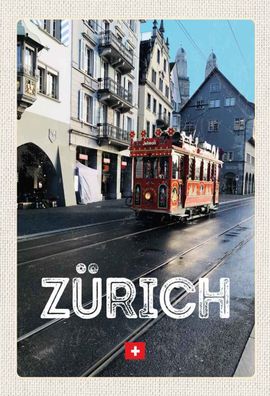 Holzschild 20x30 cm - Zürich Schweiz Jelmoli Straßenbahn