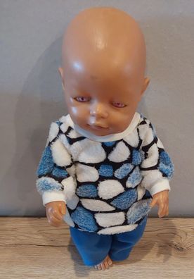 Blau bunter Pulli mit passender Hose für Puppen in der Gr. 40-45 cm
