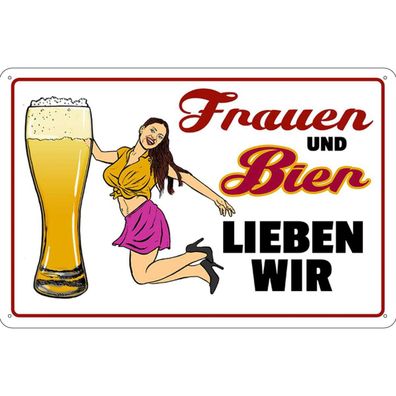 vianmo Blechschild 20x30 cm gewölbt Männer Frauen Frauen und Bier lieben wir