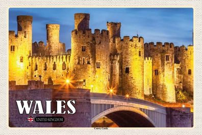 Holzschild 20x30 cm - Wales United Kingdom Conwy Castle Burg