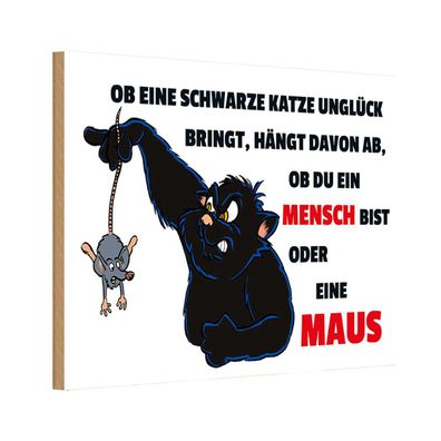 Holzschild 18x12 cm - Ob schwarze Katze Unglück bringt