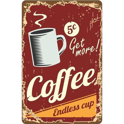 vianmo Blechschild 20x30 cm gewölbt Essen Trinken Kaffee Coffee endless cup