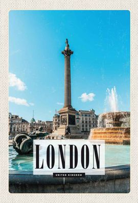 Blechschild 20x30 cm - London UK Brunnen Trafalgar Square