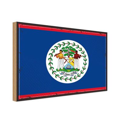 vianmo Holzschild Holzbild 18x12 cm Belize Fahne Flagge
