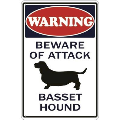 Blechschild 20x30 cm - beware of attack Basset Hound