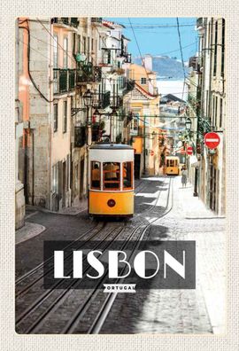 Holzschild 20x30 cm - Lisbon Portugal Straßenbahn