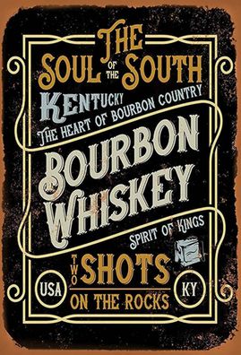 Holzschild 20x30 cm - Bourbon Whiskey shots on rocks