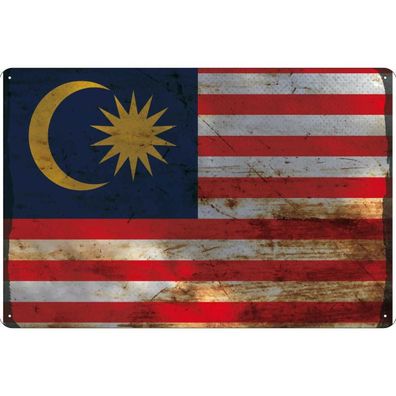 Blechschild Wandschild Metallschild 20x30 cm - Malaysia Flag of Malaysia Rost