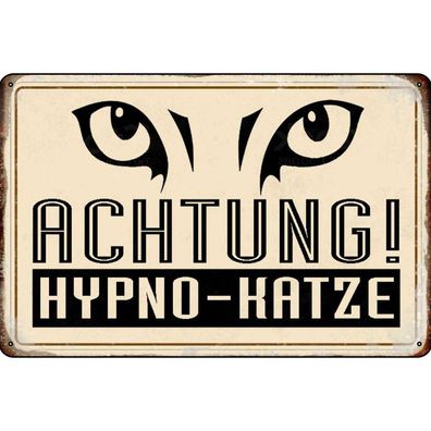 vianmo Blechschild 20x30 cm gewölbt Warnung Achtung Hypno-Katze Geschenk