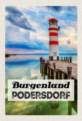 Holzschild 20x30 cm - Purgenland Podersdorf Leuchtturm Meer
