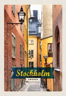 Holzschild 20x30 cm - Stockholm Schweden Altstadt Gasse