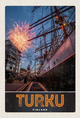 Holzschild 20x30 cm - Turku Finnland Schiff Feuerwerk