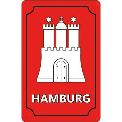 Blechschild 20x30 cm - Hamburg Wappen Bundesland
