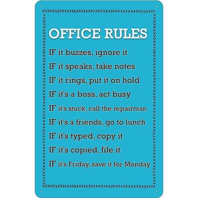 vianmo Blechschild 20x30 cm gewölbt Hinweis Office Rules Office Regeln