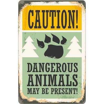 vianmo Blechschild 18x12 cm gewölbt Warnung Caution dangerous animals