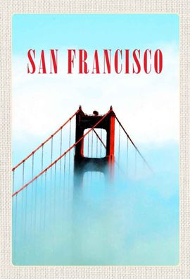 Holzschild 20x30 cm - San Francisco Brücke Himmel Blau