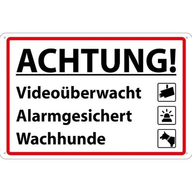 vianmo Blechschild 20x30 cm gewölbt Warnung Achtung Videoüberwacht Alarm