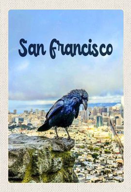 Blechschild 20x30 cm - San Francisco Aussicht auf Stadt Rabe