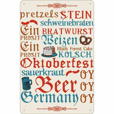 Blechschild 20x30 cm - Oktoberfest Beer Wurst Germany